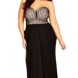 City Chic Motown Strapless Lace & Chiffon Maxi